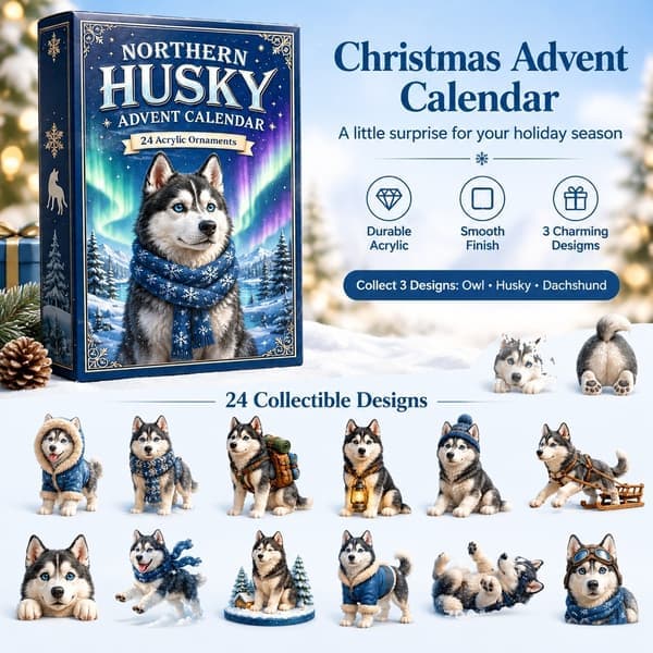 Julekalender blind box, akrylanheng, ugle, husky, dachs, julegave dachs-flat stil