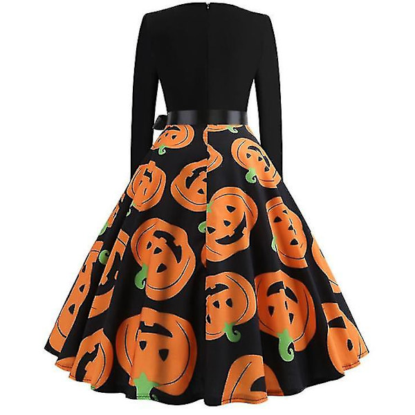 Halloween-mekko Naiset Luuranko Kurpitsa Painettu Cosplay Juhlapuvut D_5 orange S