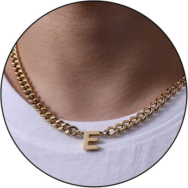 Initial A-z Kubansk Kedja Halsband För Pojkar Män Kvinnor Bokstavsberlock Rostfritt Stål 6.5mm 18+2 Tum Smycken Present Gold E
