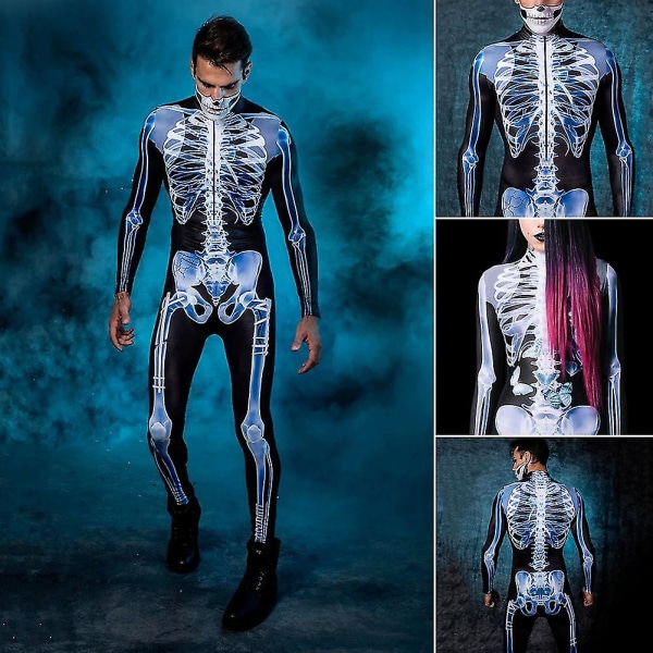 2022 Seksikäs 3D Skeleton Bodysuit kauhu Aikuisten Awesomes Bone Design Devil Jumpsuit Halloween Party Cosplay-asut Uutuus Female S