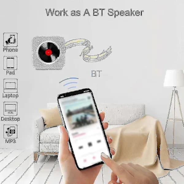 Portable CD Player Bluetooth Speaker Stereo CD Player LED Display Wall Mountable CD Music Player with IR Remote Control FM Radio