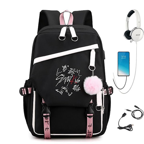 Stray Kids Combo Around The Same USB Rygsæk Skoletaske Rygsæk Koreansk Student Mænds Og Kvinders Tasker