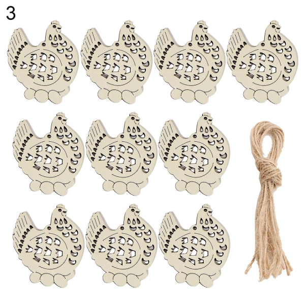 10 st påskhänge dekorativt ihåligt design trä kaninägg kycklinghänge för fest 3