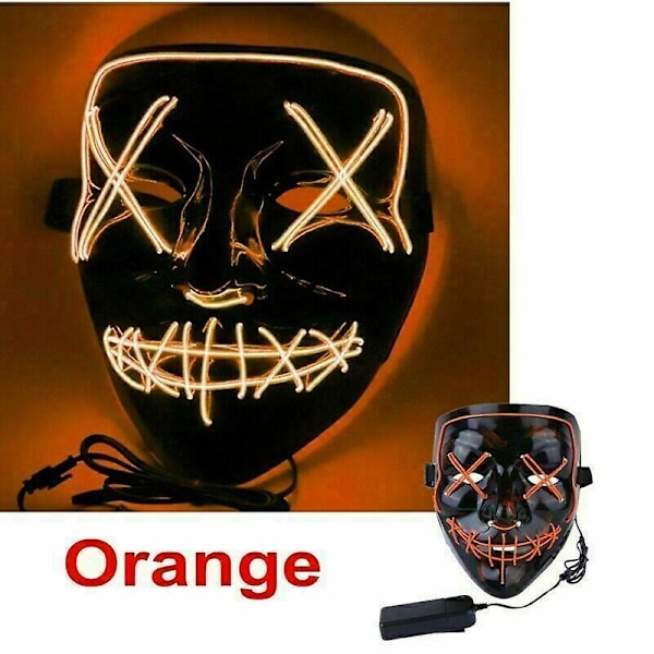Neon-ompeleet LED-naamio Langallinen Valoisa Puvustus Puhdistusjuhlat Cosplay Halloween-naamiot Orange