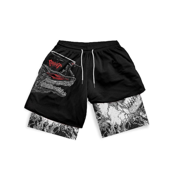 Anime Gym Shorts för Män och Kvinnor Berserk Manga 3D-tryck 2 i 1 Prestanda Shorts Träning Sommar Snabbtorkande Kompressionsshorts Byxor