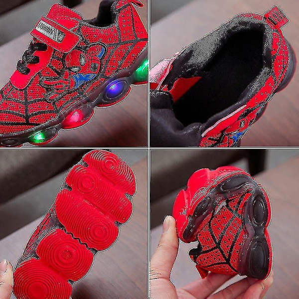 Kids Sports Shoes Spiderman Lighted Sneakers Children Led Luminous Shoes For Boys black 30