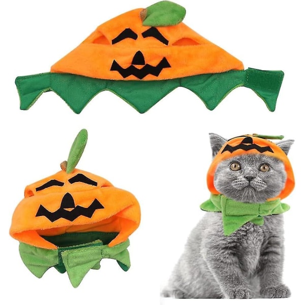 Katt Halloween gresskar kostyme, hund halloween gresskar lue Kjæledyr hodeplagg for halloween fest, justerbar gresskar lue for valp Kitty Orange-Green