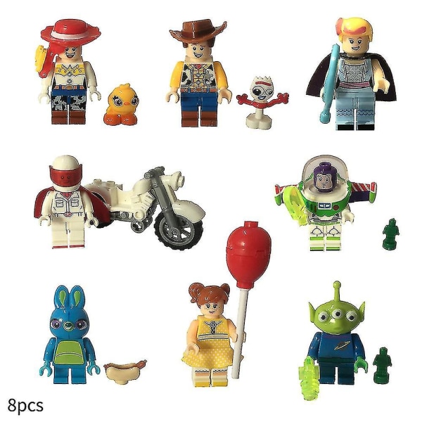 Nya 8st Toy Story Series Minifigurer Byggklossar Kit, Woody Lightyear Mini Actionfigurer Leksaker Fans Presenter för 3 år + Barn Pojkar Flickor