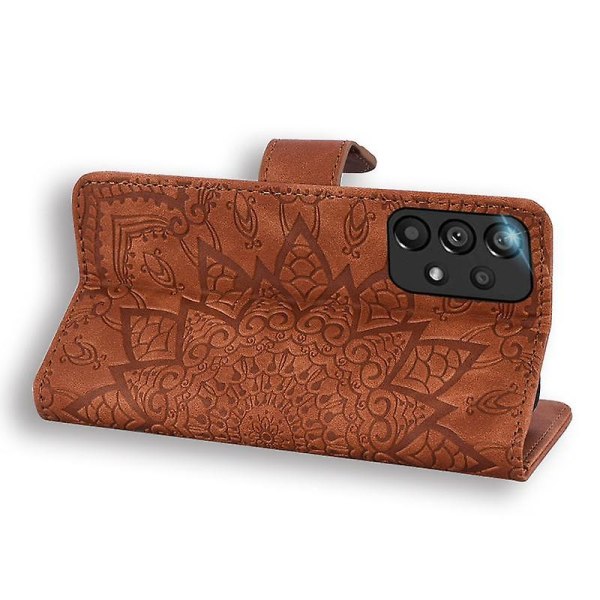 Lommebokveske til Samsung Galaxy A33 5G Premium PU Leather Flip Cover Mandala Brown