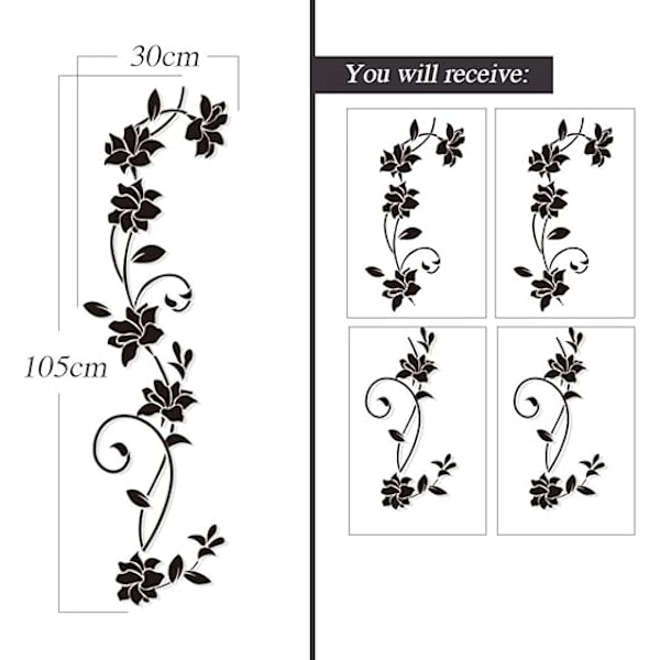 Väggdekaler i set, 105*30cm, Rankor Blommor Svart PVC Design Vägg S