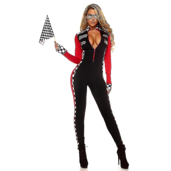 Sexet Lady Super Racer Bil Pige Jumpsuit Racing Driver Kostume Fancy Dress Outfit XS