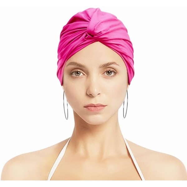 Plissert badehette for damer, badehette for langt hår, badehette, superelastisk turbanhette