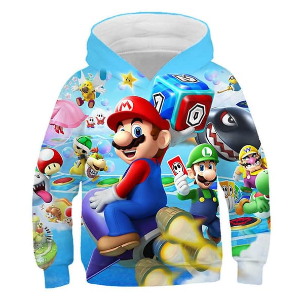 Super Mario Print Børne Hættetrøjer Sweatshirts Langærmet Hættetrøje Pullover Sportstop E 9-10 Years