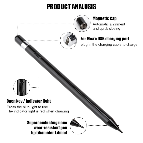 New Nanotech Capacitive Touch Screen Pen Stylus for IOS/Android/Microsoft System (Black)