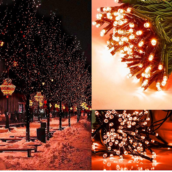 Halloween Koblingsbar Oransje LED Lyslenke, 20M 200 LED Vanntett Utendørs Innendørs Lyslenke, 8 Moduser LED Lys, Fe Lys for Juletre