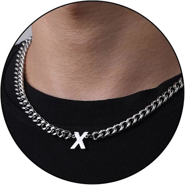 Initial A-z Cuban Link Kæde Halskæde Til Drenge Mænd Kvinder Bogstav Vedhæng Rustfrit Stål 6,5 mm 18+2 Tommer Smykker Gave Silver X