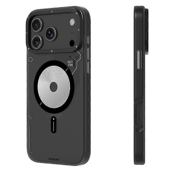YOUNGKIT Kompatibel med iPhone 17 Pro Max Magnetisk Deksel Unik Diskdesign TPU + PC Telefon Bakdeksel DarkGrey