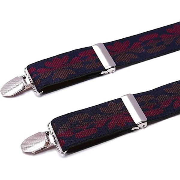 Herrar Byxor Suspenderar Stark Metallklämmor 4 X Rygg Hållbar Elastisk Justerbara Suspenderar Tunga Herrar Suspenderar (Burgundy Butterfly)