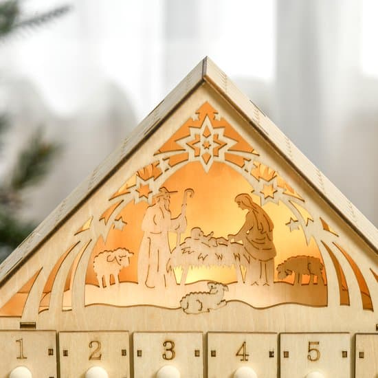 Adventskalender 2025 med LED-belysning - 24 skuffer - 26x30 cm