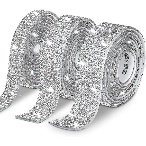 3 rullar /6,6 Yards självhäftande Kristall Rhinestone Ribbon, diamantband Stickers Strips A