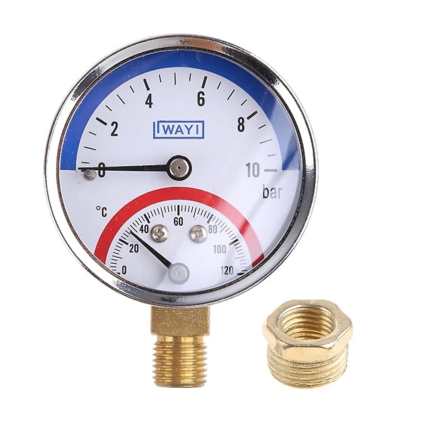 2 i 1 Tryk Måler & Termometer 10 Bar Temperatur Trykmåler 4 points thread