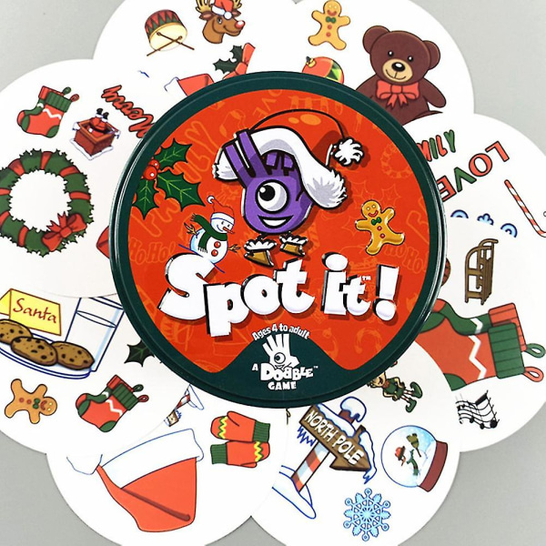Tegneserie Spot It-kortspil til børn Hånd-øjekoordinering Puslespil Legetøj Julefødselsdagsgave Classic Red