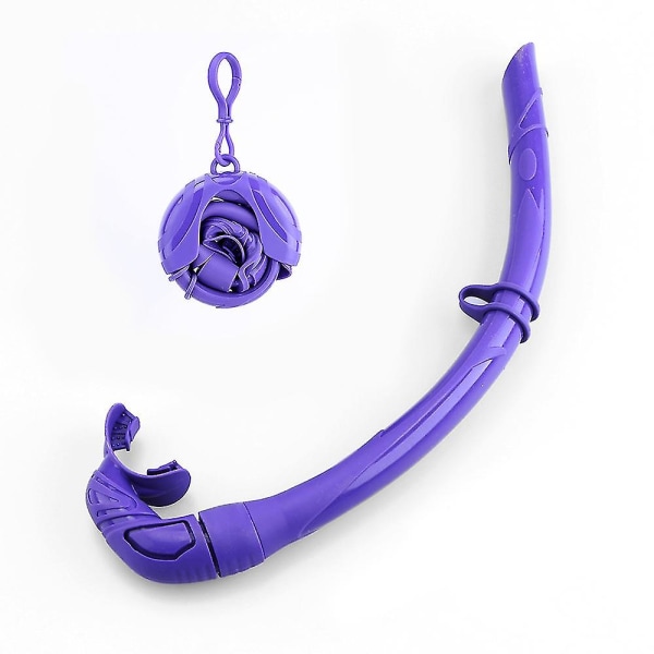 Silikone Foldbar Snorkel Med Kompakt Opbevaringskasse Kvinder Mænd Roll Up Snorkel Vådt ånderør til snorkling Purple