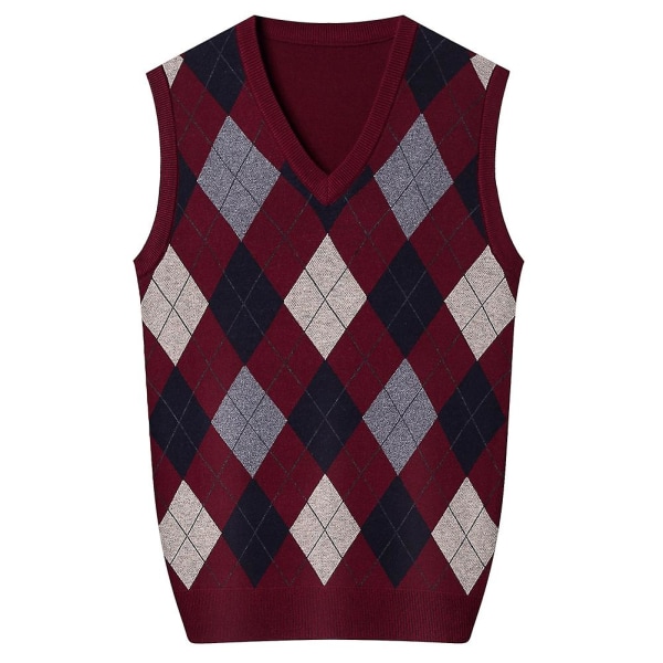 Yynuda Cashmere Pullover til mænd i uldblanding ærmeløs strikket sweater med V-hals Wine red M
