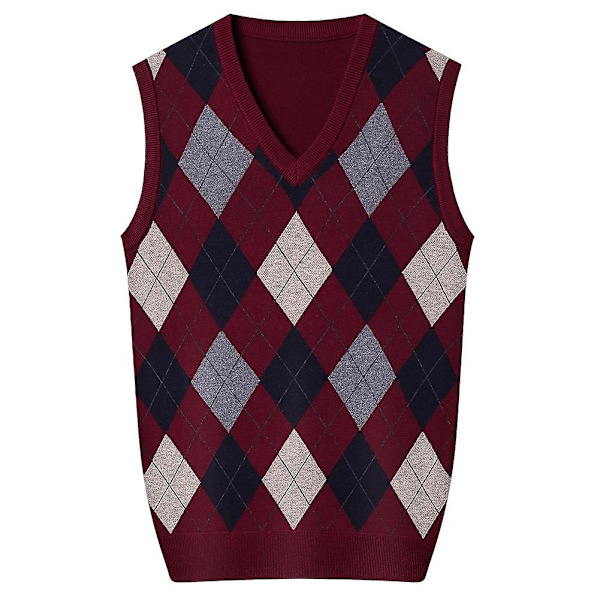 Yynuda Herrar Cashmere Pullover Ullblandning Ärmlös Stickad V-ringad Tröja Wine red S