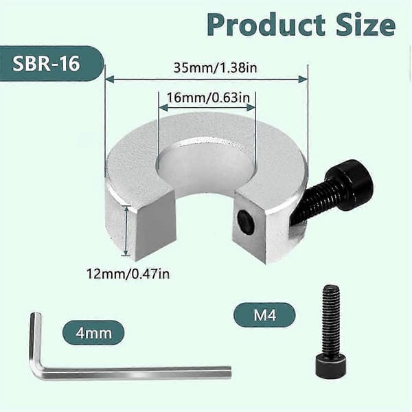 8 stk. SBR16 lineær skinne stoppkrager i aluminiumslegering