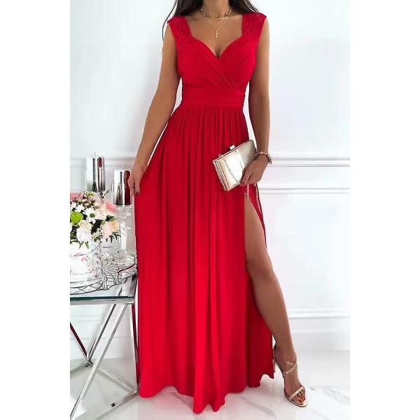 Hihat, pitsi, avoin helma, halkio eurooppalainen ja amerikkalainen naisten mekko RED L