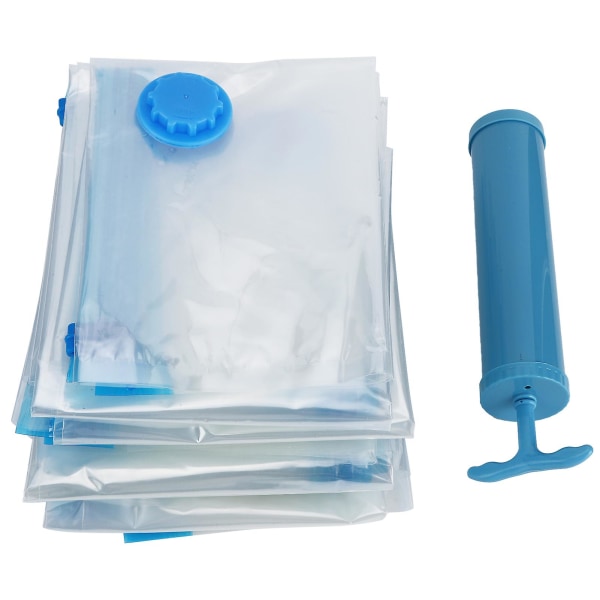 6-pack Vakuumförvaringsväska för täcke Transparent Reseväska för filtar Kläder Vakuumkomprimerad väska (vakuumförvaringsväska + handpump)