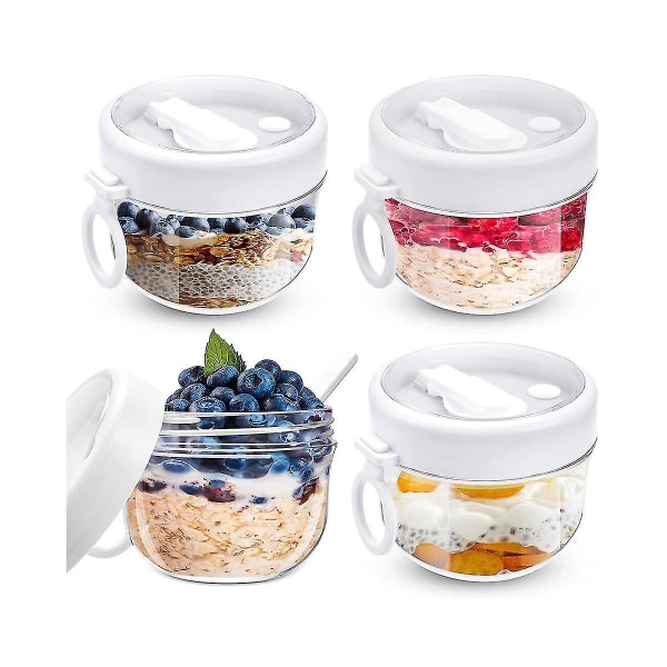 4 stk. Overnight Oats Beholder med Låg og Skeer, 20oz Overnight Oats Glas Lufttætte Yoghurtbeholdere