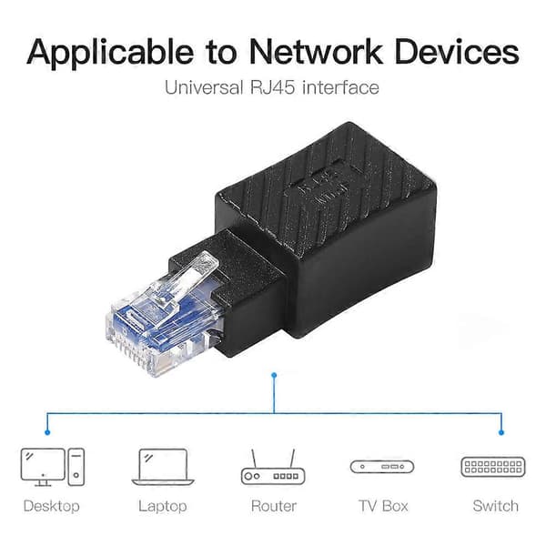 2 kpl 90 asteen Ethernet-sovitin oikea+vasen kulma RJ45-pistoke-liitinsovitin