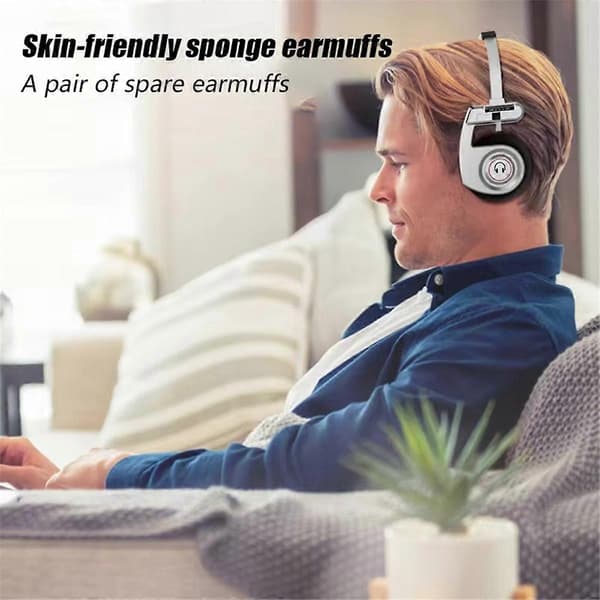 Retro trådløse Bluetooth-hodetelefoner, stereomikrofonhodetelefoner, Hifi støyreduserende Silver