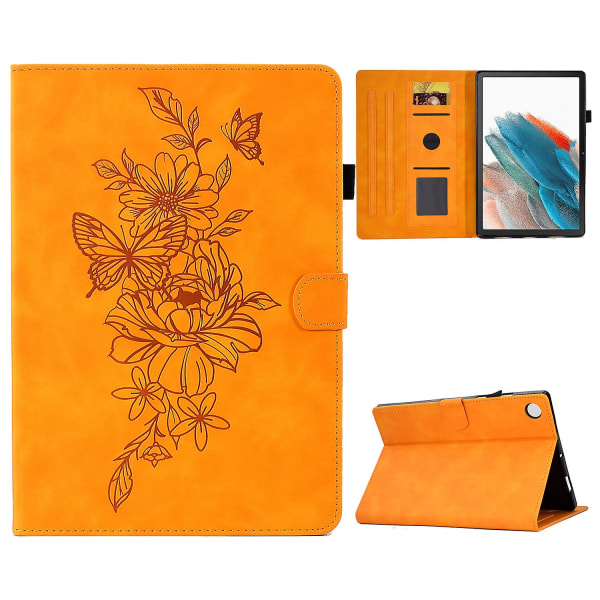 Case med fullständigt skydd för Samsung Galaxy Tab A8 10.5 (2021) X200 / X205 Butterfly Flower Pattern Printed Pu Leather Sticking Line Anti-dropp T Khaki