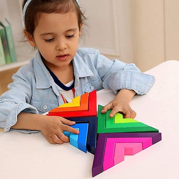 Geometriske regnbueblokke i træ til tidlig læringslegetøj til børn