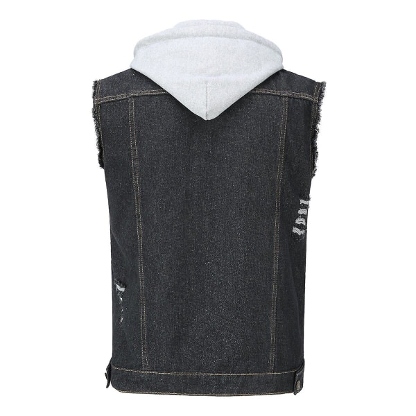 YOUTHUP Mænds Hættetrøje Denim Vest Casual Vintage Ripped Yderbeklædning Cowboy Gilet Black XS