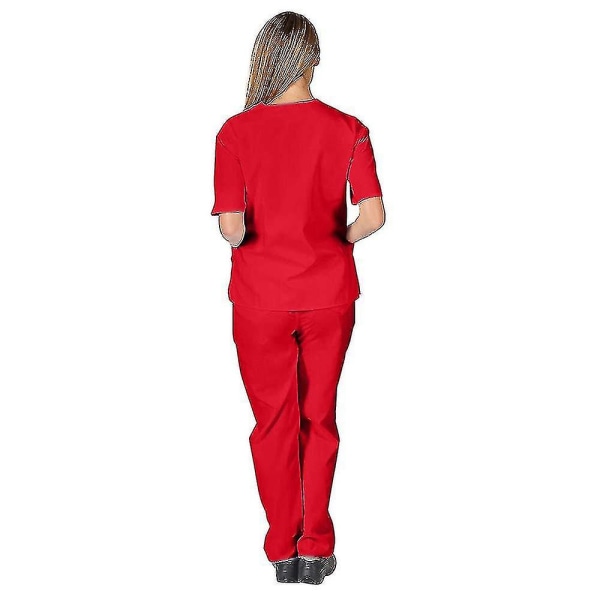 Unisex toppbukser skrubbesett sykepleier tannlege dress for bruk Red 2XL