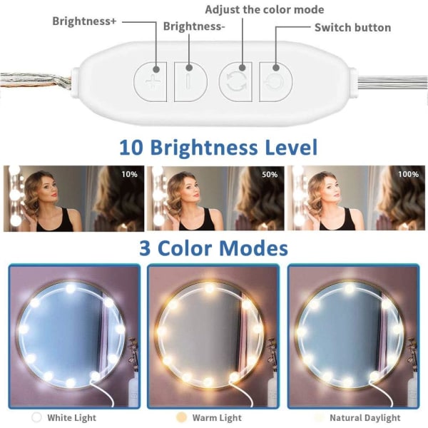 Hollywood Mirror Light Liitä 10 polttimoa, säädettävä USB johto
