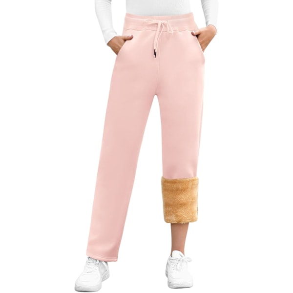 Fleece-vuoratut Jogging-housut Lämpimät Jogging-housut Taskuilla Talvihousut Pehmeä Sherpa Lämpimät Housut Nauha Urheiluhousut Jogging Harjoittelu Rentoutunut Vaaleanpunainen Vaaleanpunainen Rosa XL