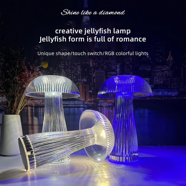 Creative Mushroom Bordlampe Diamant Krystall Bordlampe Blendende Berøring Dekorativ Atmosfære Lys Manet Liten Nattlys tricolor