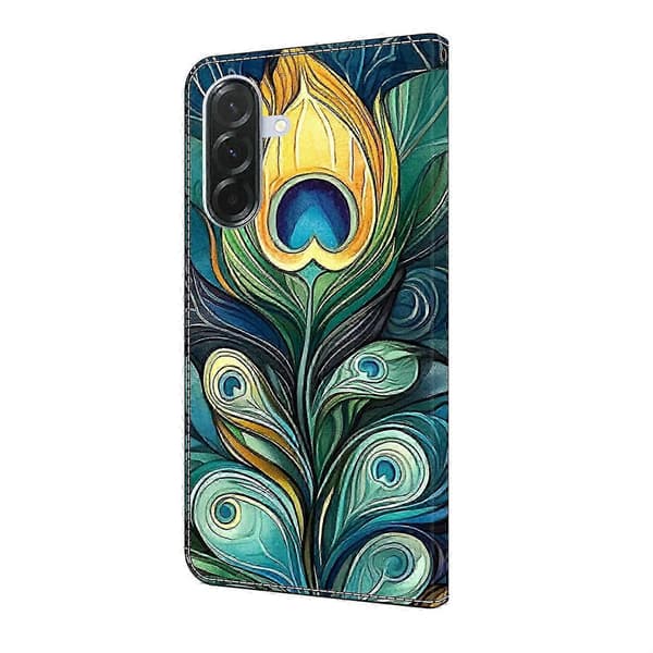 Galaxy A36 5G Läderfodral med Plånboksstativ & Mönstrat Flipskydd Multicolor Green Feathers