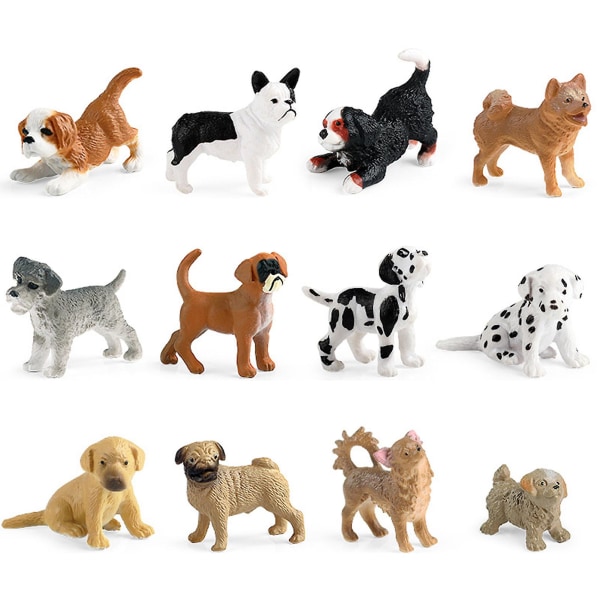 12 st Simulation Katt/Hund Figurer Realistiska Miniatyr Djurfigur Modell PVC Solid Kattunge/Valp Staty Modell Skrivbordsdekoration Bil Hem Dekoration Dog