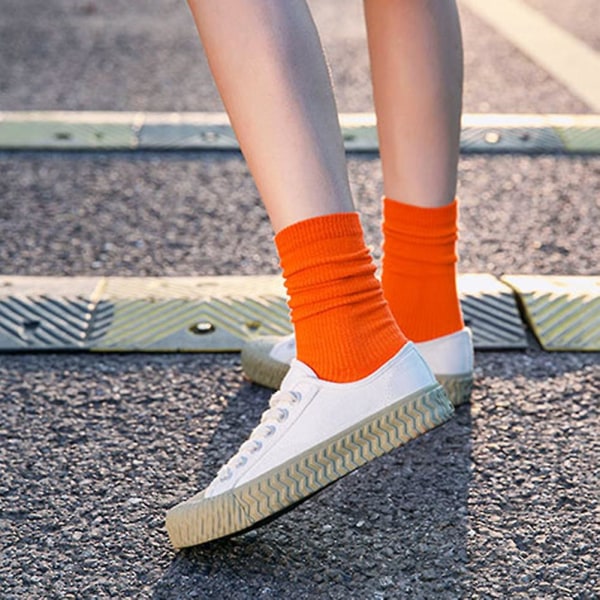 Farverige sokker Tynde bomuldsstrømper Bløde åndbare højelastiske strømper til voksent barn Orange Adult