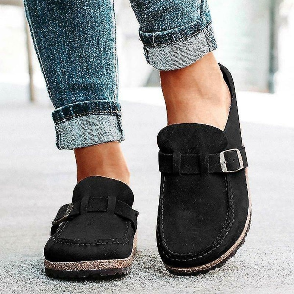 Naisten casual mukavat puukengät mokkanahkaiset sandaalit Kesä Kotitoimisto Kengät_happyshop Black 37
