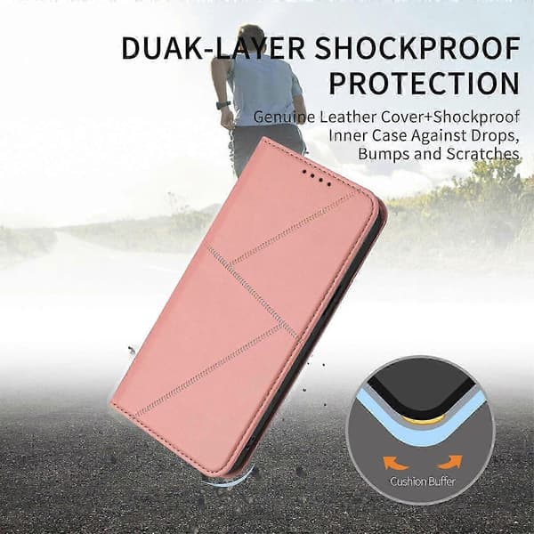 Kompatibelt plånboksfodral för iPhone 17 Pro Max, magnetisk stängning, läderfodral med stativ Pink