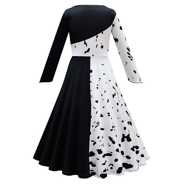 Cruella De Vil Cosplayklänning/peruk för flickor 4-13 år White 10-11 Years