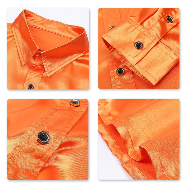 Sliktaa Herre Casual Fashion Shiny Langermet Slim-Fit formell skjorte Orange XL
