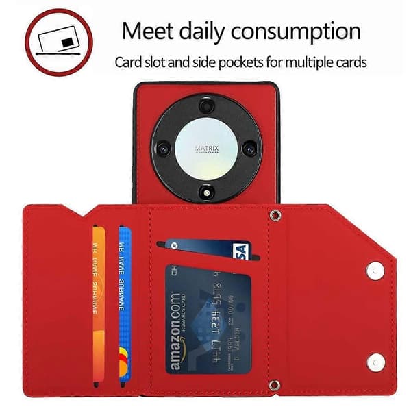 Ihon tuntuinen PU + TPU + PC -korttipaikkainen puhelinkotelo Red Compatible with Honor X9a